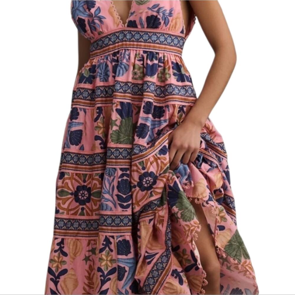 Farm Rio New Anthropologie Seashell Tapestry Midi Dress Pink Size S NWT - Picture 11 of 16